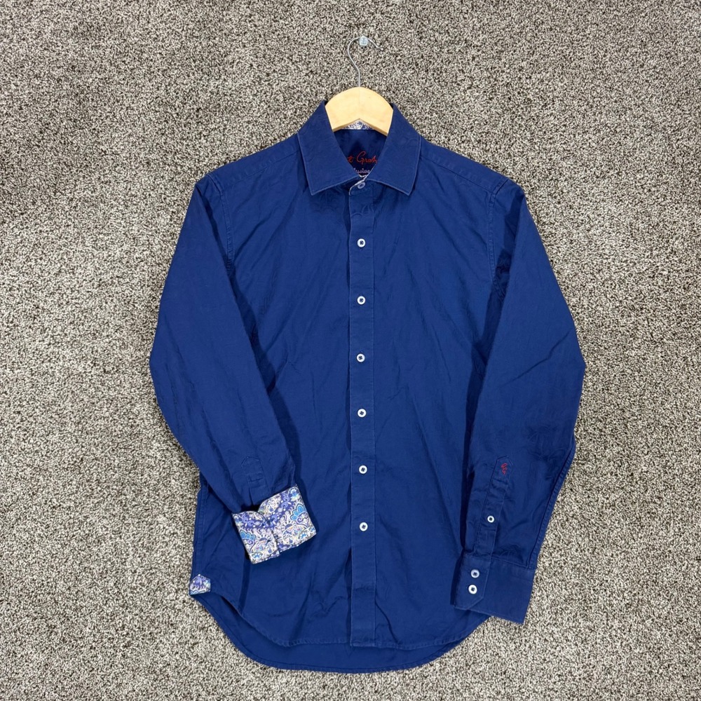 Robert Graham Exclusive Shirt Mens XS Classic Fit Blue Jacquard Flip Cuff Cotton
